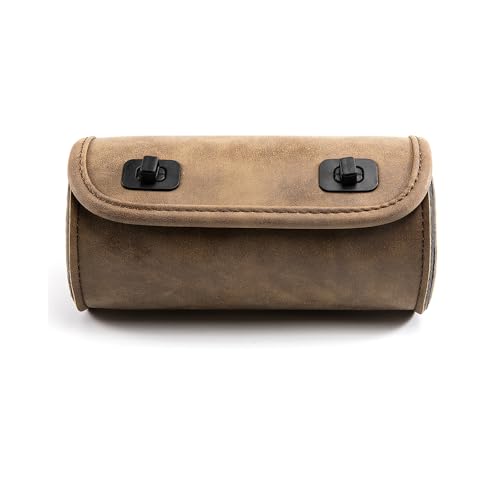 Mini Motorcycle Handlebar Bag Saddlebag Roll Tool Bag for Cafe Racer Bobber Chopper Storage pouch (Brown) - color: Brown
