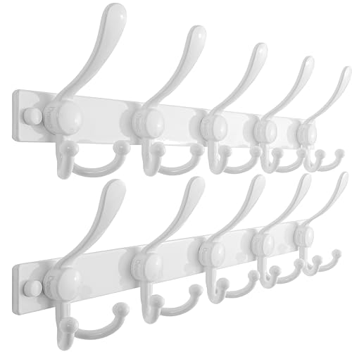 Dseap Coat Rack Wall Mount, Heavy Duty 12-Gauge Base vs Flimsy 1mm, Double-Thick Solid Anti-Snap Hooks, 16” Stud-Mount, Stainless Steel Hanger for Clothes Hat Entryway Closet, White, Pack of 2 - color: White, size: L=17" (2pcs)