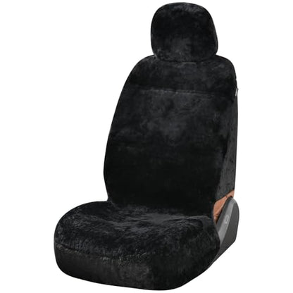 1PC Front Bucket Genuine Sheepskin Car Seat Cover Lambskin Winter Car seat Cushion Lambs Wool Sheep Skin Fuzzy Seat Cover Shearling Car Accessories for SUVs, Saloons and Trucks (Black) - color: Black