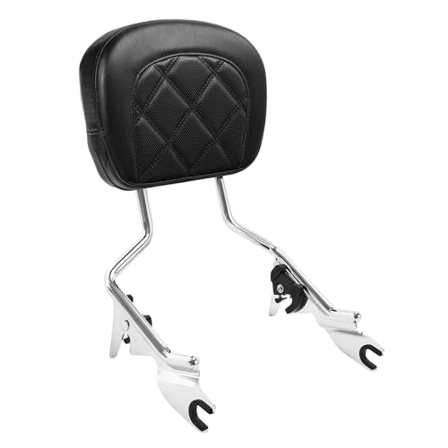 TCT-MOTORPARTS Detachable Upright Sissy Bar Backrest Fit For Harley Street Glide Electra Glide Road Glide King 2009-2023 - color: Chrome Upright Sissy Bar, size: Black Stitching Backrest
