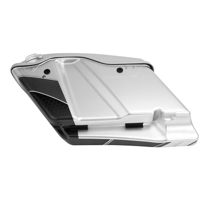HR3 Custom 4" Stretched Hard Saddlebags w/Speaker Lids Compatible with 2014-later Harley Touring Road King Road Glide Street Glide Ultra Limited FLHT (Silver/Black Honeycomb Fade) - color: Custom- Silver / Black Honeycomb Fade