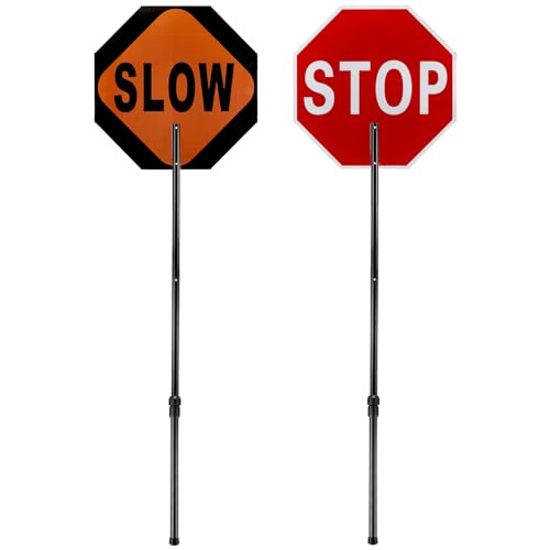 Kanayu 1 Pcs 18x18 Inch Double Sided Stop/Slow Paddle Signs Reflective Stop Slow Sign Flagger with Telescopic Pole Handheld Guard Paddle for Road Traffic Construction - color: Black, size: 18'' Paddle Sign 60" Pole
