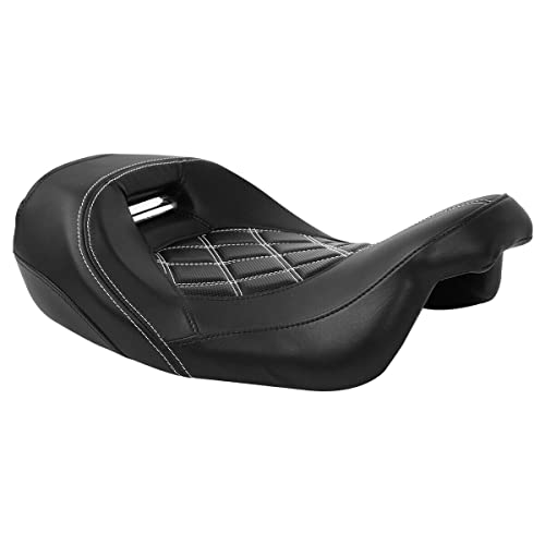 TCT-MOTORPARTS Low-Profile Driver Seat Front Solo Seat Fits for Harley Touring 2009-2023 Electra Street Road Glide CVO Road King White Stitching - color: Driver Seat White