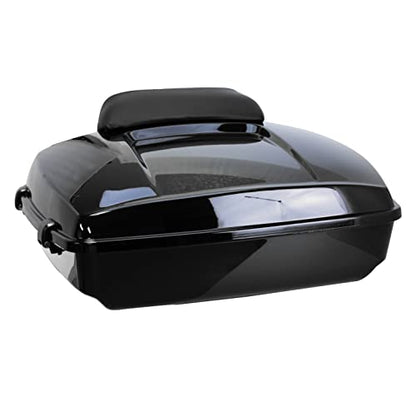 YHMOTO Razor Tour Luggage Trunk W/Backrest & Luggage Rack for Harley Touring Road King FLHR Street CVO Electra Glide 2014-2026 (Razor Tour Trunk with Backrest+Black Mounting Rack) - color: Black
