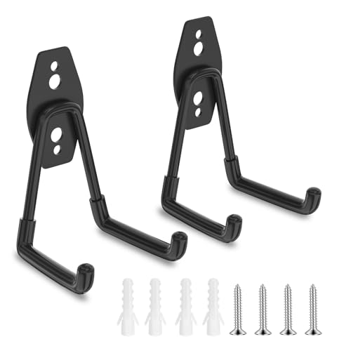 ENUODA Garage Hooks Heavy Duty Garage Storage Hooks Wall Mount Hanger Utility Hook for Hanging Garden Tools, Power Tools, Bike, Shovel, Broom, Ladder, Bulk Items, 2 Pack - color: Black_2, size: Medium
