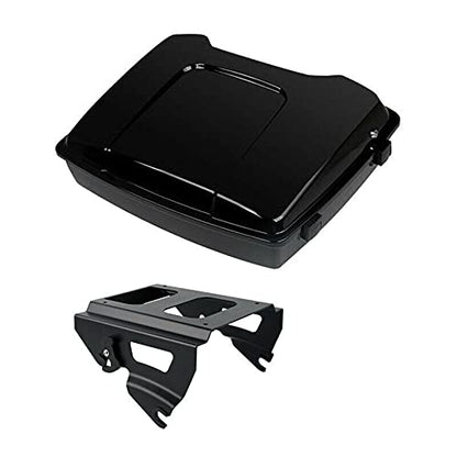 TCMT 5.5" Razor Motorcycle Trunk Box W/Latch Key Solo Mounting Rack Fit For Harley Touring 2009-2013 Road Glide Road King Street Glide Pack - color: Black Lacthes Trunk+Black Solo Rack