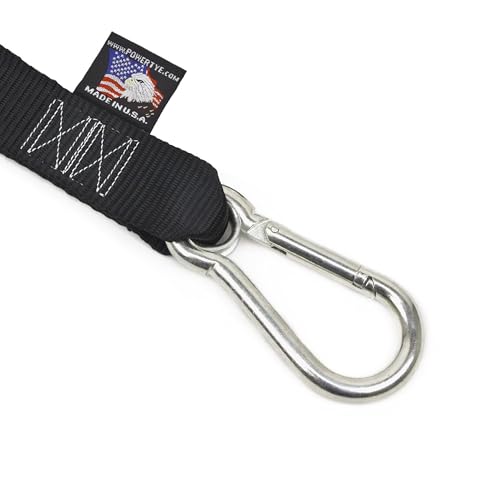 PowerTye 1.5 inch x 10ft Extra Long Ratchet Tie Down Straps, Heavy Duty with Carabiner Hooks, Soft-Tye & Bag, for Motorcycle, ATV & Cargo - 1,000 lb WLL - Made in USA - Blue/Black Pair