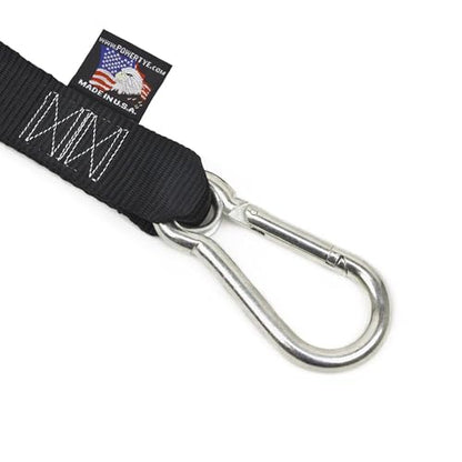 PowerTye 1.5 inch x 10ft Extra Long Ratchet Tie Down Straps, Heavy Duty with Carabiner Hooks, Soft-Tye & Bag, for Motorcycle, ATV & Cargo - 1,000 lb WLL - Made in USA - Blue/Black Pair