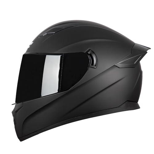 F-700 Full Face Motorcycle Helmet for Adults, DOT FMVSS 218 Certified Street Bike Helmet with Tinted Shield, Clear Replacement Visor and Removable Liner - color: Matt Black