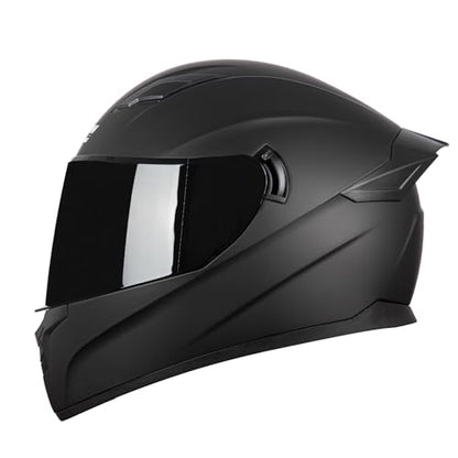 F-700 Full Face Motorcycle Helmet for Adults, DOT FMVSS 218 Certified Street Bike Helmet with Tinted Shield, Clear Replacement Visor and Removable Liner - color: Matt Black