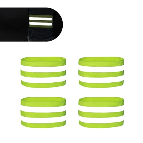 4 PCS High Visibility Reflective Bands, Reflective Running Gear for Wrist, Arm, Ankle, Leg, High Elastic Stretch Reflective Strap, Universal for Night Running, Cycling, Walking - color: Green