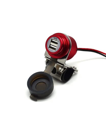 Cliff Top Motorcycle USB Charger Waterproof Dual USB Port 4A 20W Aluminium, with Magnetic Power Switch Heavy Duty for 7/8’’ and 1’’ Handlebars - Prevents Battery Drain (Red) - color: Red