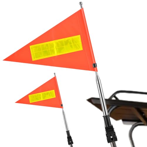 2 Pack Reflective Safety Flag - 8.6 x 11.8 Inches Orange, Telescopic Pole, Mount for Golf Carts & Wheelchairs - color: Orange 2 Pack