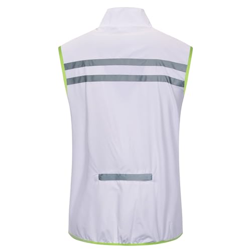 bpbtti Men's Hi-Viz Safety Running Cycling Vest Sleeveless Windbreaker vests- Windproof and Reflective - color: White, size: X-Large