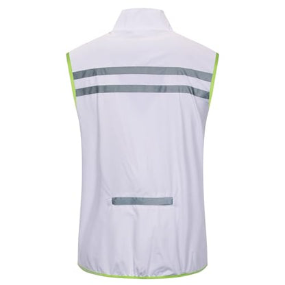 bpbtti Men's Hi-Viz Safety Running Cycling Vest Sleeveless Windbreaker vests- Windproof and Reflective - color: White, size: X-Large
