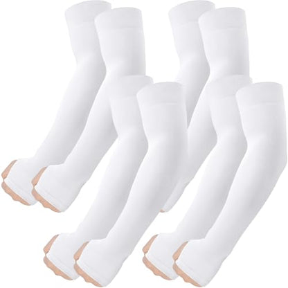 ROXUN Arm Sleeves with Thumb Hole, Cooling UV Sun Protection Compression Tattoo Cover Up for Men/Women - color: 4 Pairs - 4 White
