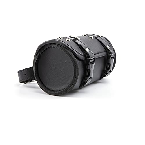 Motorcycle Fork Bag Mini PU Leather Bike Handlebar Tool Bag Sissy Bar Roll Storage Bag (A Black) - color: A Black