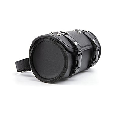 Motorcycle Fork Bag Mini PU Leather Bike Handlebar Tool Bag Sissy Bar Roll Storage Bag (A Black) - color: A Black