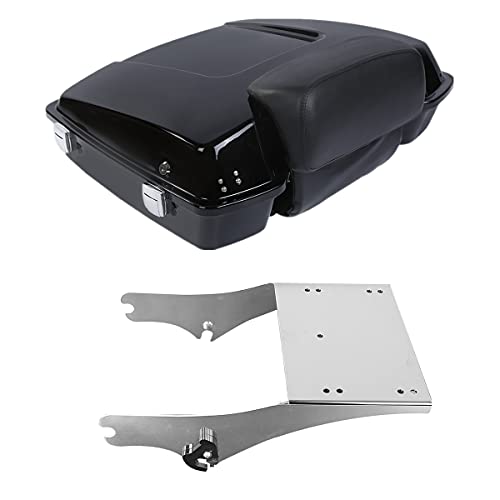 TCMT 5.5" Razor Motorcycle Pack Trunk Backrest Pad Mount Rack Fit For Harley Touring 1997-2008 Touring Road King Electra Glide Road Glide Pack Trunk - color: Chrome Lacthes Trunk, size: Set B Chrome Rack