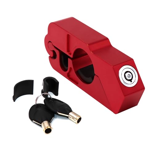 CHIFUN Universal Motorcycle Handlebar Lock CNC Aluminum Handle Bar Grip Throttle Brake Anti-Theft Lock Compatible with ATV Motorbike Scooter Dirt Bike(Red) - color: Red