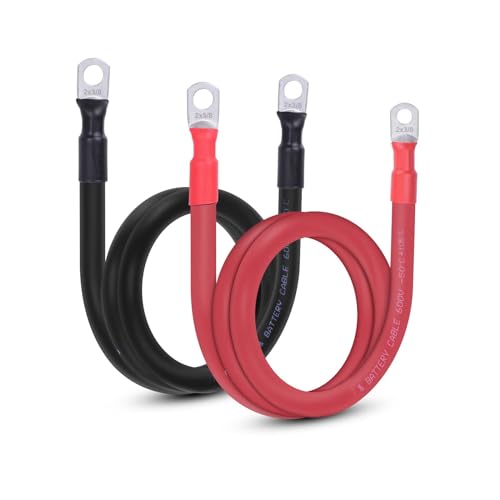 2 AWG Flexible Battery Cable with 3/8" Terminals - OFC Pure Copper Inverter & Welding Wire for Automotive Solar RV Motorcycle (Red + Black 3FT Pair) - color: 3 FT Black + 3 FT Red, size: 2AWG 3/8"