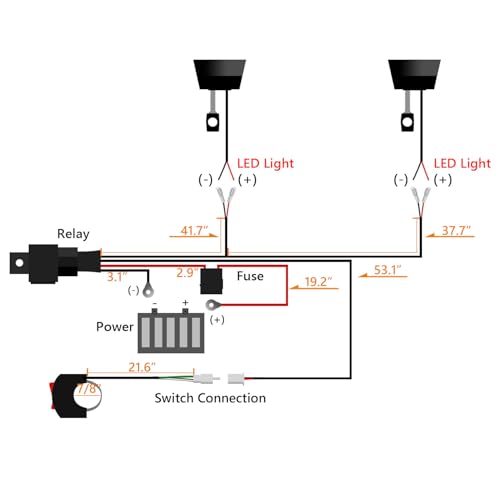DZG Motorcycle LED Light Wiring Harness Kit 12V 2 Leads 30A in-line Fuse 40A Relay ON Off Switch 18AWG for Fog Lights Light Bar Driving Lights Auxiliary Work Lights