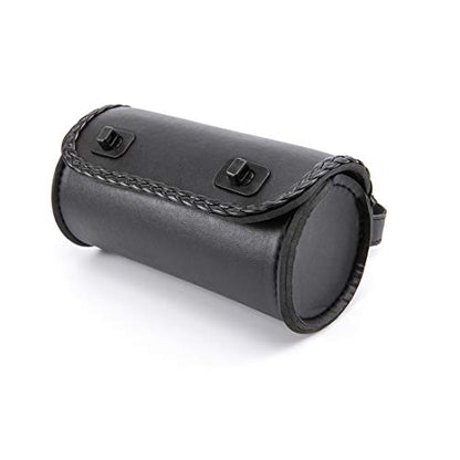 Motorcycle Fork Bag Mini PU Leather Bike Handlebar Tool Bag Sissy Bar Roll Storage Bag (Black) - color: Black