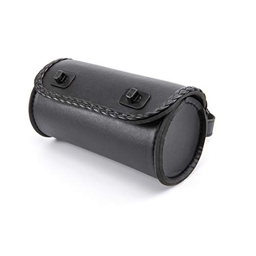 Motorcycle Fork Bag Mini PU Leather Bike Handlebar Tool Bag Sissy Bar Roll Storage Bag (Black) - color: Black