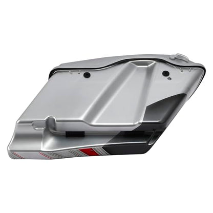 HR3 Custom 4" Stretched Hard Saddlebags w/Speaker Lids Compatible with 2014-later Harley Touring Road King Road Glide Street Glide Ultra Limited FLHT (Candy Red/Silver Honeycomb Fade) - color: Custom- Candy Red / Silver Honeycomb Fade
