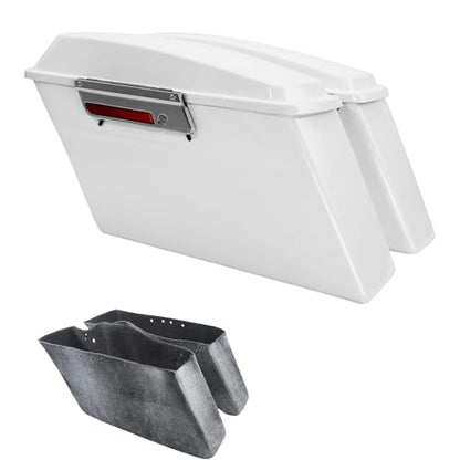 TCMT Hard Saddle bags Saddlebag Trunk & Liners Carpet Insert Fits For Harley Touring Road King Road Street Glide Ultra Classic FLHT FLHR FLHX 1994-2013 - color: White Chrome Latches#B