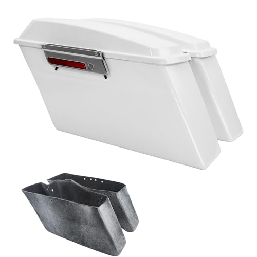TCMT Hard Saddle bags Saddlebag Trunk & Liners Carpet Insert Fits For Harley Touring Road King Road Street Glide Ultra Classic FLHT FLHR FLHX 1994-2013 - color: White Chrome Latches#B