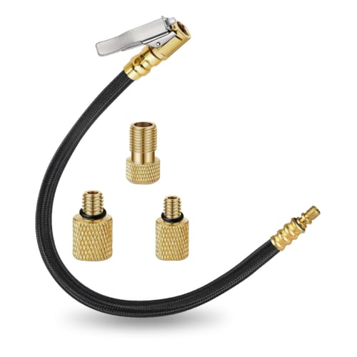 12'' Tire Inflator Extension Tube, Tyre Pump Quick Inflation Chuck Adapter with Presta Valve, Portable Clip On Connector High-Pressure Tube, Auto Maintenance Accessory for Car Motorcycle