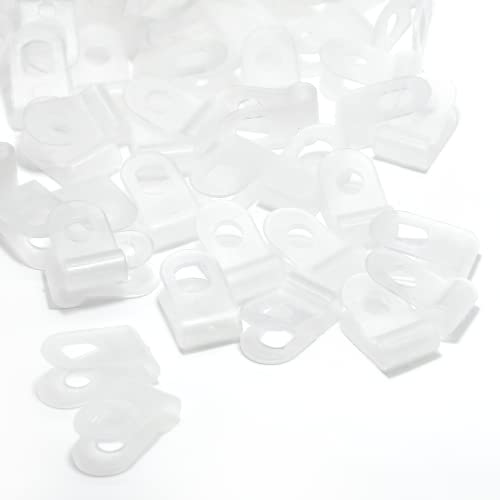 200pcs Nylon Plastic Cable Clamps, 1/8 Inch (3.2mm) Screw Mounting R Type Wires Cord Clip, Cord Fastener Clamp for Wire Management (White) - color: White