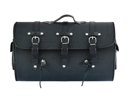 Vance Leather Plain PVC Motorcycle Tail Bag w Quick-Release Straps, Dual Side Pockets, Universal Fit Storage for Cruiser and Touring Motorcycles - style: Plain