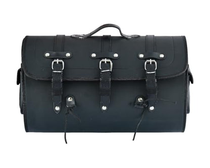Vance Leather Plain PVC Motorcycle Tail Bag w Quick-Release Straps, Dual Side Pockets, Universal Fit Storage for Cruiser and Touring Motorcycles - style: Plain