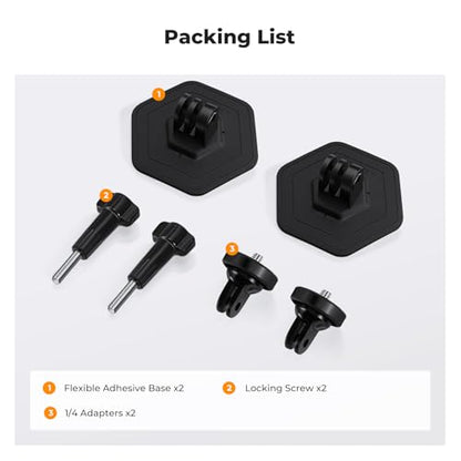 K&F CONCEPT Flexible Adhesive Mount Helmet Attachment for Action Camera | 180° Flexible Stand Base For Motorcycle Helmet Car Dashboard POV Video Recording Live Streaming, 1/4" & Dual Claw Adapter - size: 2Pack
