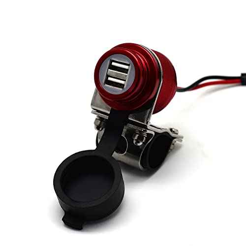Cliff Top Motorcycle USB Charger Waterproof Dual USB Port 4.6A 23W Aluminium, Heavy Duty for 7/8’’ and 1’’ Handlebars on ATV/UTV for Smart Phones, GPS, Tablets and Cameras (Maroon) - color: Maroon