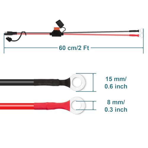SAE Extension Cable, 2FT 10AWG SAE Battery Connector, Ring Terminal Harness Accessory Cable for Motorcycle Solar Panel RV - size: 10AWG-1PCS