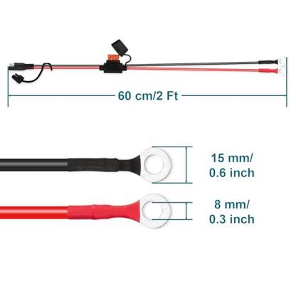 SAE Extension Cable, 2FT 10AWG SAE Battery Connector, Ring Terminal Harness Accessory Cable for Motorcycle Solar Panel RV - size: 10AWG-1PCS