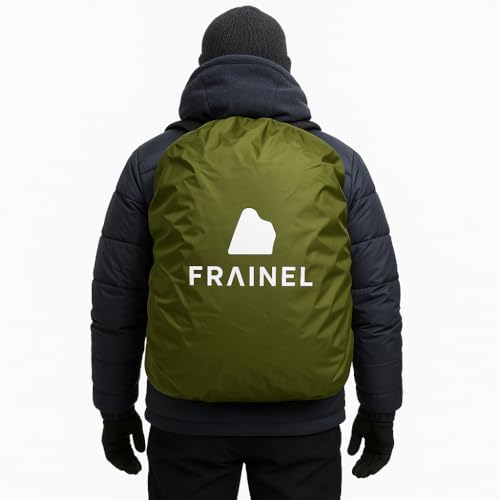 Waterproof Backpack Rain Cover. 210 Taffeta Silver-Coated Inner Layer. Reflective Logo and Buckle Strap. Army Green Style 60L. Include Storage Bag with Zipper