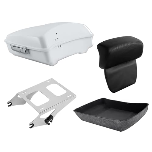 TCT-MOTORPARTS Chopped Luggage Kit w/Backrest Pad Two-Up Mounting Rack Fit For Harley Road King Street Glide Special 2014-2024 Stone Washed White Pearl - color: Fit for Stone Washed White Pearl #1