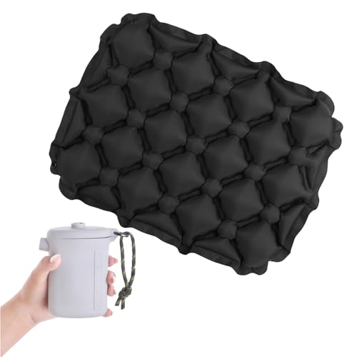 TRIWONDER Ultralight Inflatable Seat Cushion Seat Pad with Air Pump, Easy to Inflate & Deflate Compact Air Pad with Storage Bag for Camping Fishing Office Airplane Stadium Car (Black with Pump) - color: Black With Pump