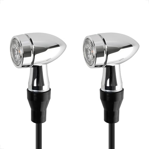evermotor CNC Motorcycle Turn Signals Led Indicator Chrome, 3-in-1 Mini Universal 12V Bullet Blinker Lights Aluminium Alloy Waterproof (Chrome-Silver-Amber Light, 2PCS) - color: Chrome-Silver-Amber Light, size: 2PCS