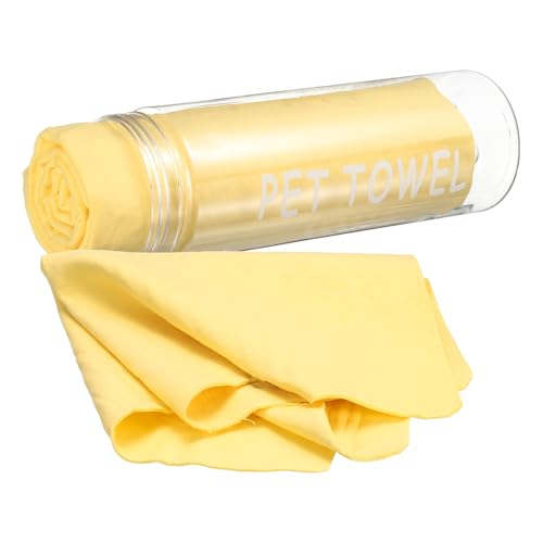 HARFINGTON Car Premium Shammy Cloth 26" x 16.9" PVA Chamois Wash Drying Towel Ultra Absorbent No Scratches in PET Bucket for Cars Motorcycles Mirrors Glass Countertops Phone Laptop, Yellow - color: Yellow