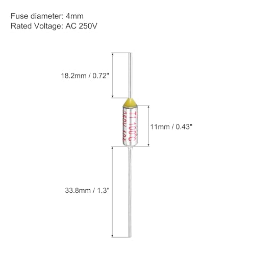 MECCANIXITY 10 Pcs Metal Temperature Thermal Fuse SF100 100C 212F 10A 250V Cutoff Thermal Fuse with 20 Pcs BN1.25 Bare Terminal Butt Connector - style: SF100