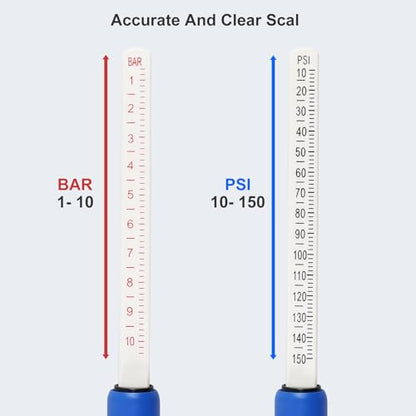 Semi Truck Tire Pressure Gauge,Dual Head Tire Gauge for Tires Pressure Range 150 PSI/10 Bar, Air Pressure Gauge with 4 Caps for Semi Truck, RV, Car, Motorcycle - style: 1 pack