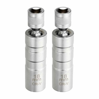 HARFINGTON 2pcs Spark Plug Socket Set 3/8" Drive 18mm Swivel Magnetic 12 Point Thin Wall Spark Plug Socket with 360 Degree Swivel CR-V Steel, Silver - size: 18mm