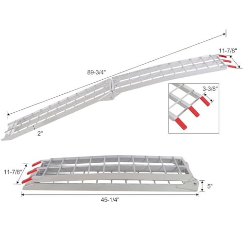 7.5 FT Aluminum Loading Ramps 1500 LBS Capacity Folding ATV Ramps for Pickup Trucks 2 Pack Lightweight Truck Ramps with Load Straps for ATV UTV Motorcycle Dirt Bike Lawn Mower Trailer Silver