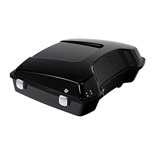 TCMT 5.5" Razor Motorcycle Trunk Box W/Latch Key Two Up Mounting Rack Fit For Harley Touring 2009-2013 Road Glide Road King Street Glide Pack - color: Chrome Lacthes Trunk+Black 2 up Rack