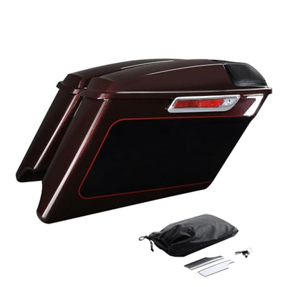 HR3 Midnight Crimson/Vivid Black 4" Stretched Hard Saddlebags w/Speaker Lids Compatible with 2022 Street Glide Special FLHXS (Replace for OEM) - color: Midnight Crimson / Vivid Black